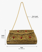 Gold Embellished Crystal Clutch Bag – Red Stone Evening Purse
