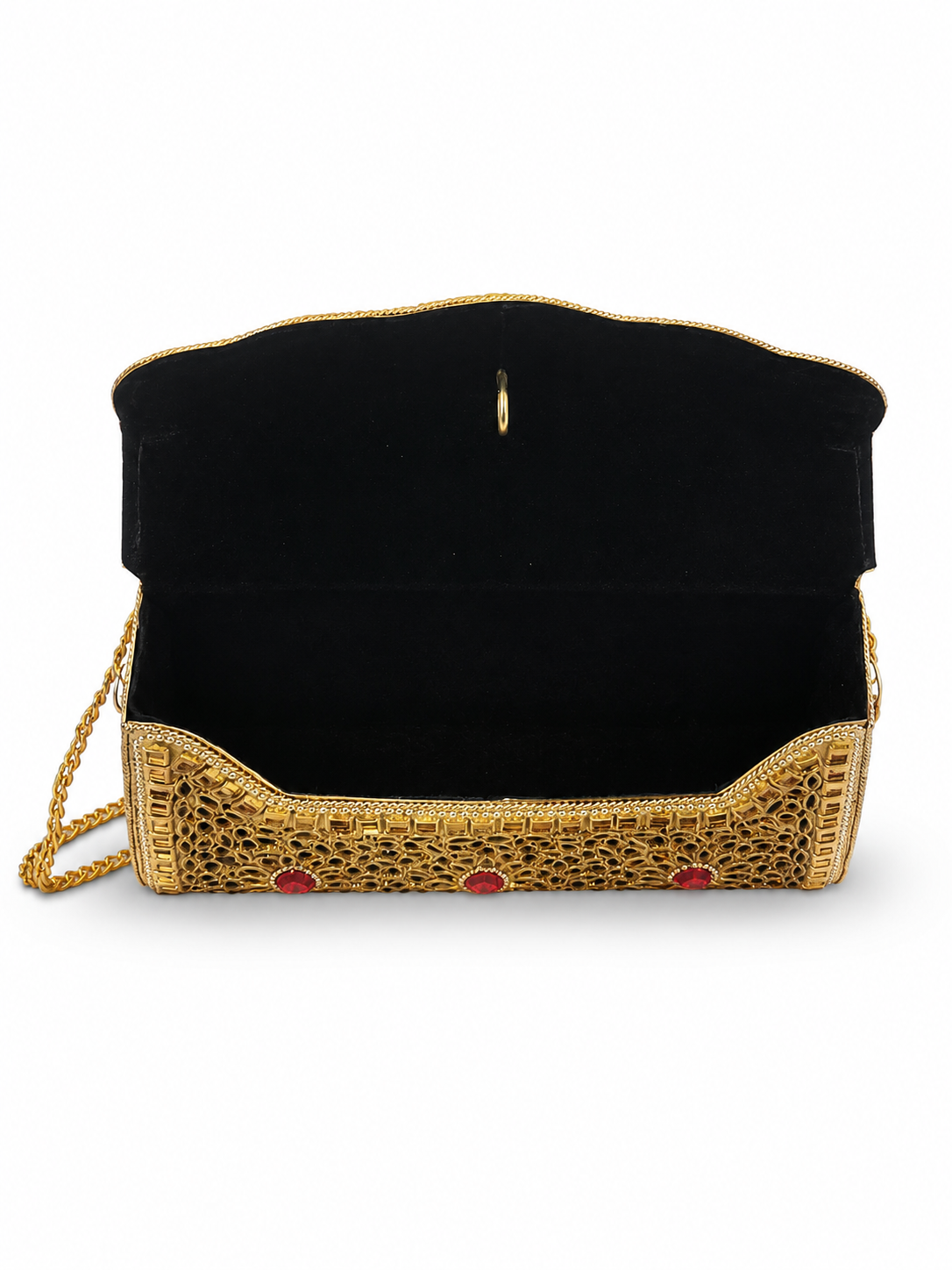 Gold Embellished Crystal Clutch Bag – Red Stone Evening Purse