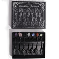 Set of 7 Dark Silver Gemstone Crystal Witch Spoons