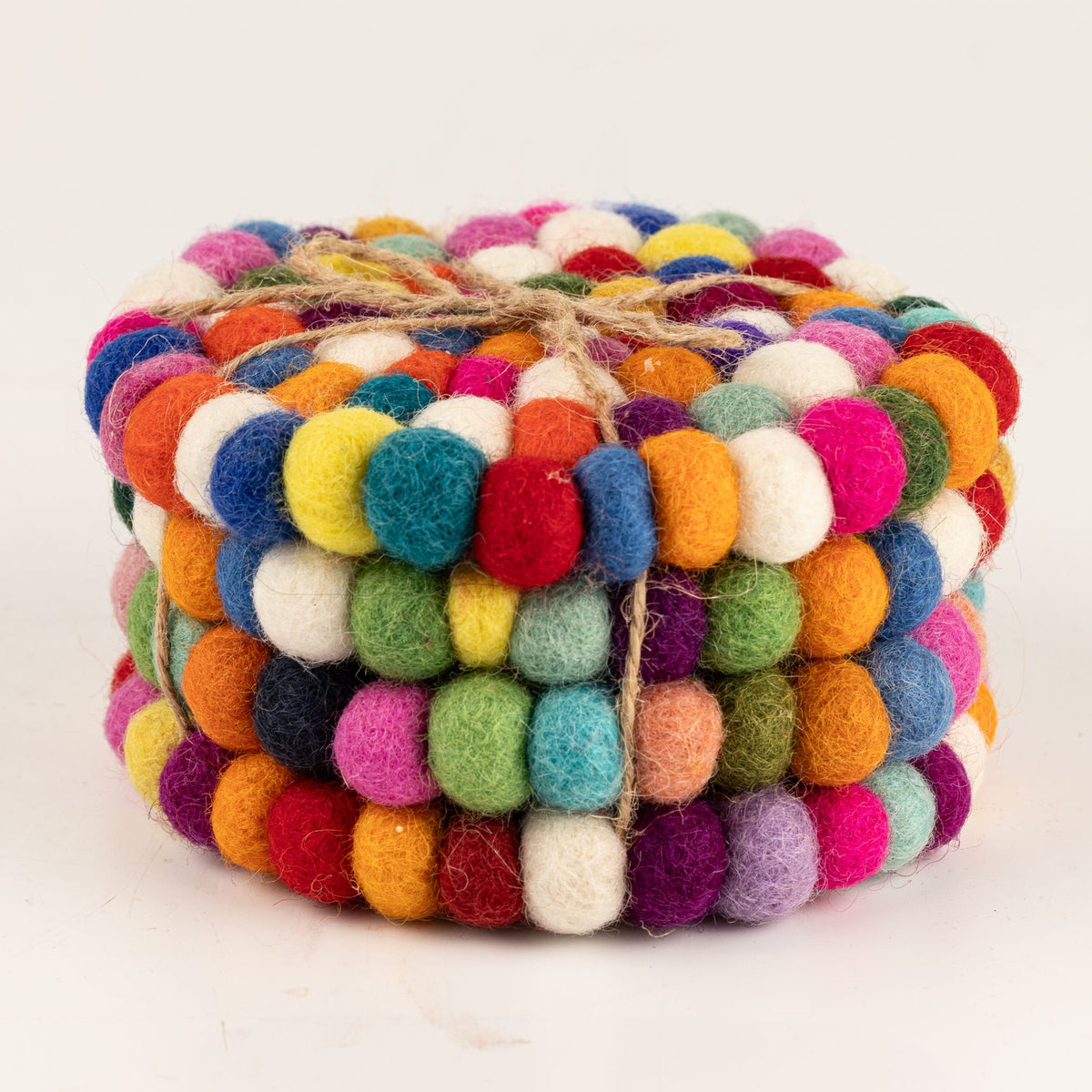 Felt Ball Round Coasters - Multi colour (set of 4)