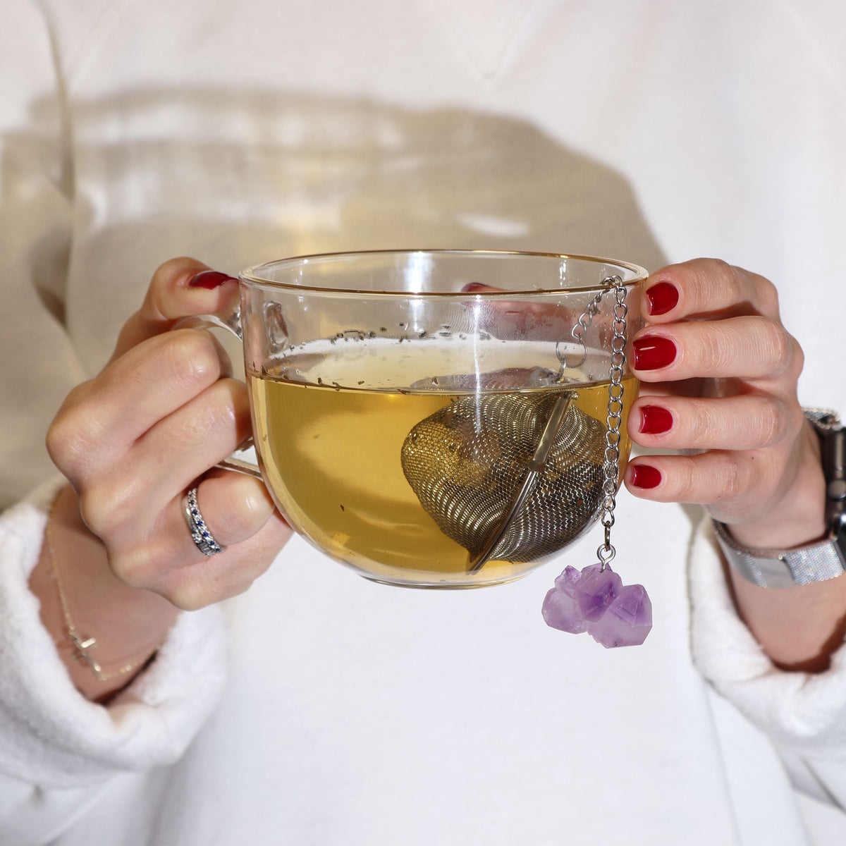 Raw Crystal Gemstone Tea Strainer - Black Obsidian