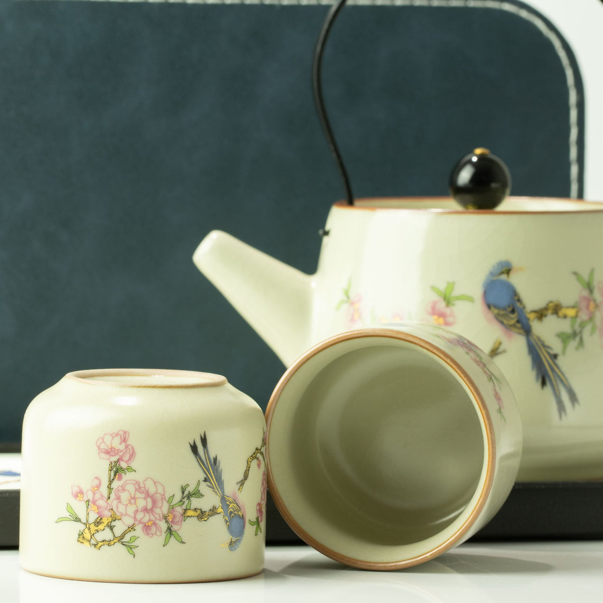 Travel Teapot Set & Two Cups - Blue Bird Qing Dynasty