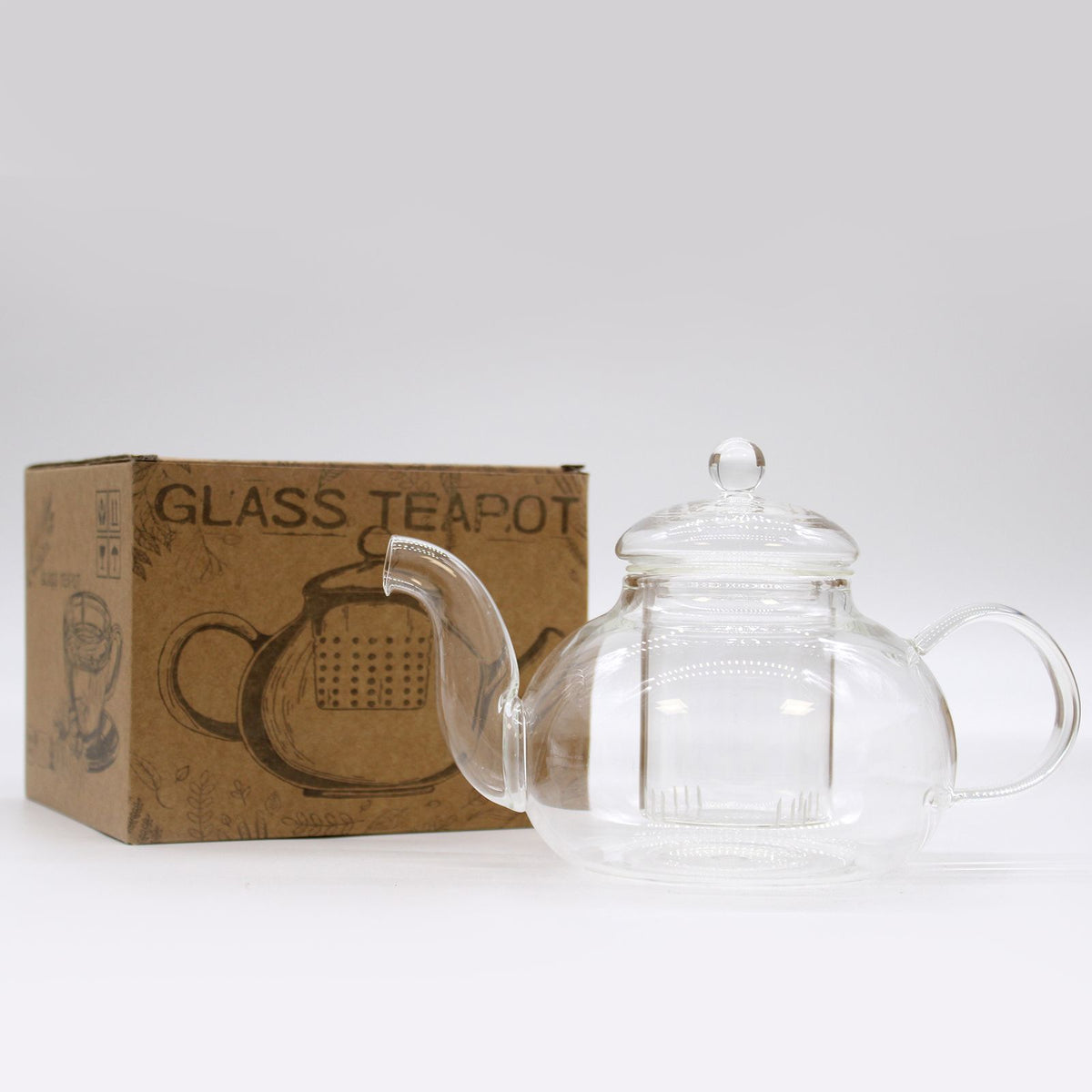 Glass Infuser Teapot - Gift Boxed - Round Pearl - 800ml