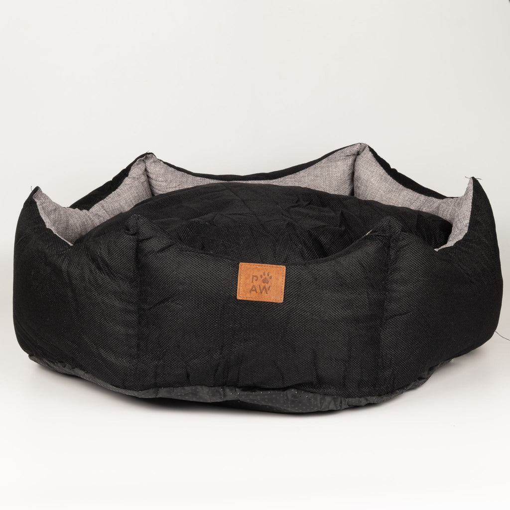 PAW Bed – Large Royal Crown – Black & Grey – 60 × 60 × 26cm