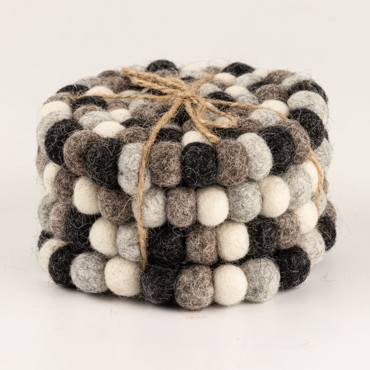 Felt Ball Round Coasters - Multi Grey colour (set of 4)