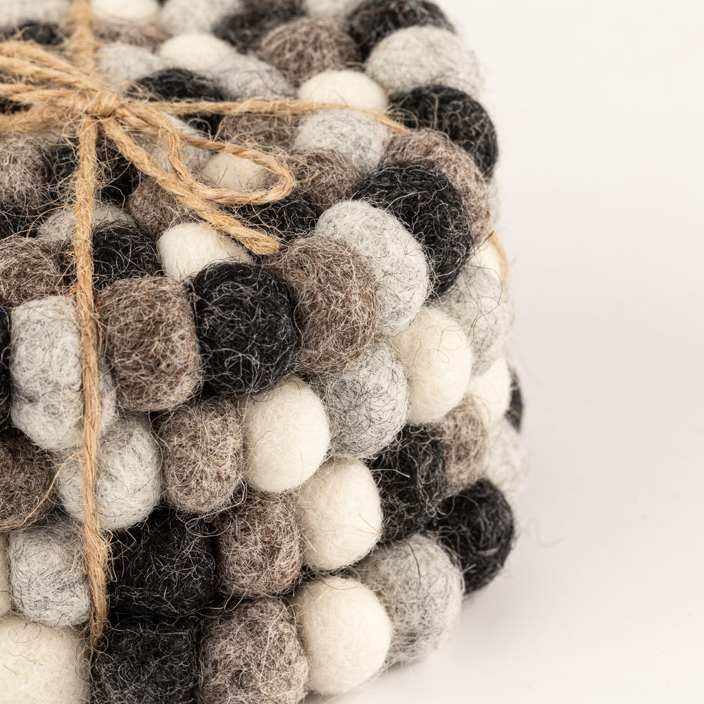 Felt Ball Round Coasters - Multi Grey colour (set of 4)