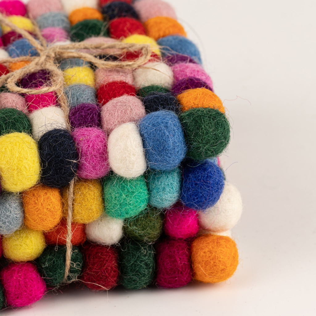 Felt Ball Square Coasters - Multi Grey colour (set of 4)