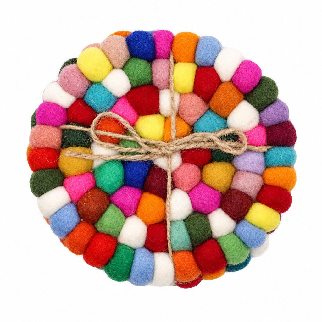 Felt Ball Round Coasters - Multi colour (set of 4)