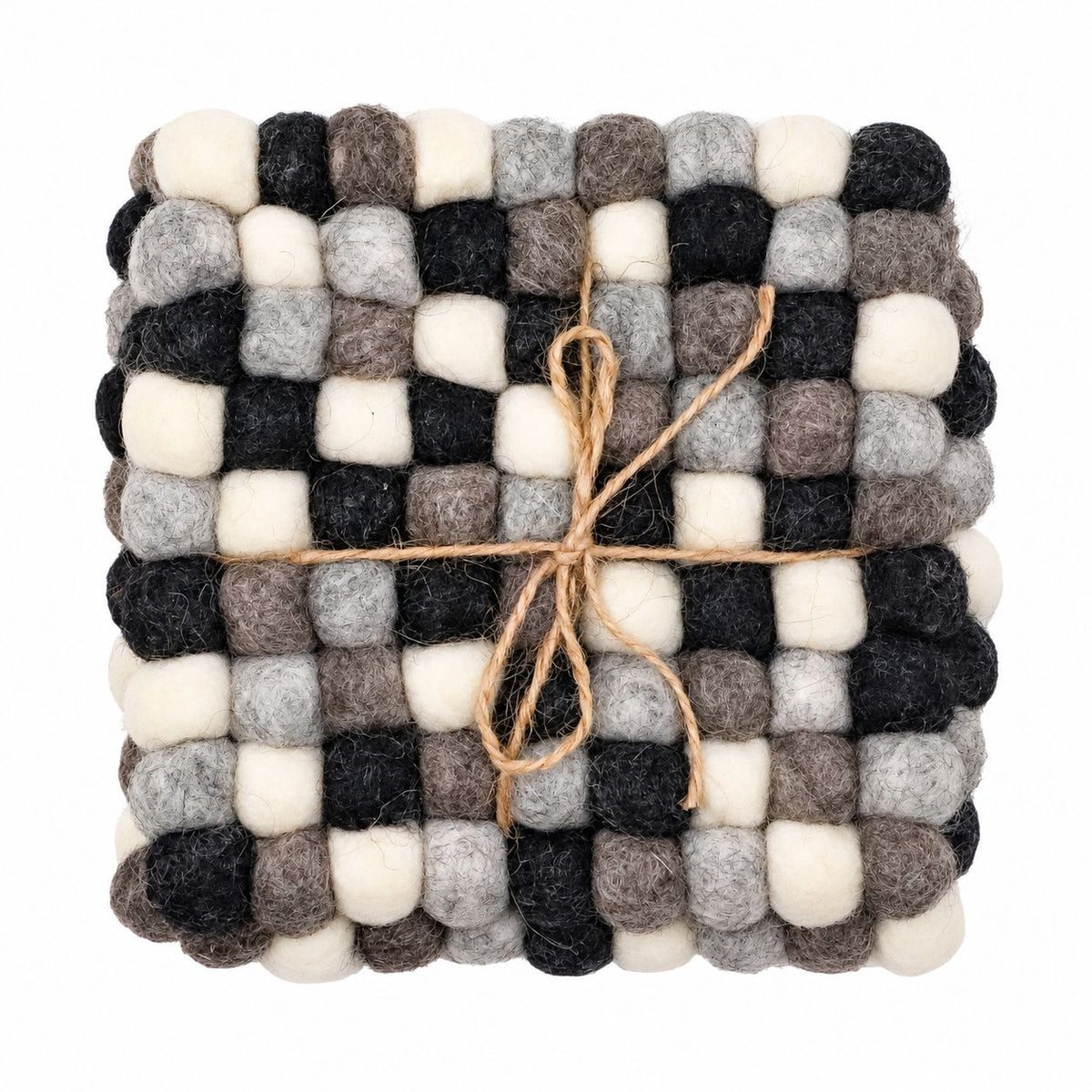 Felt Ball Square Coasters - Multi Grey colour (set of 4)