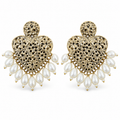 Gold-Tone Floral Filigree Pearl-Look Chandelier Earrings, matching pair on white background