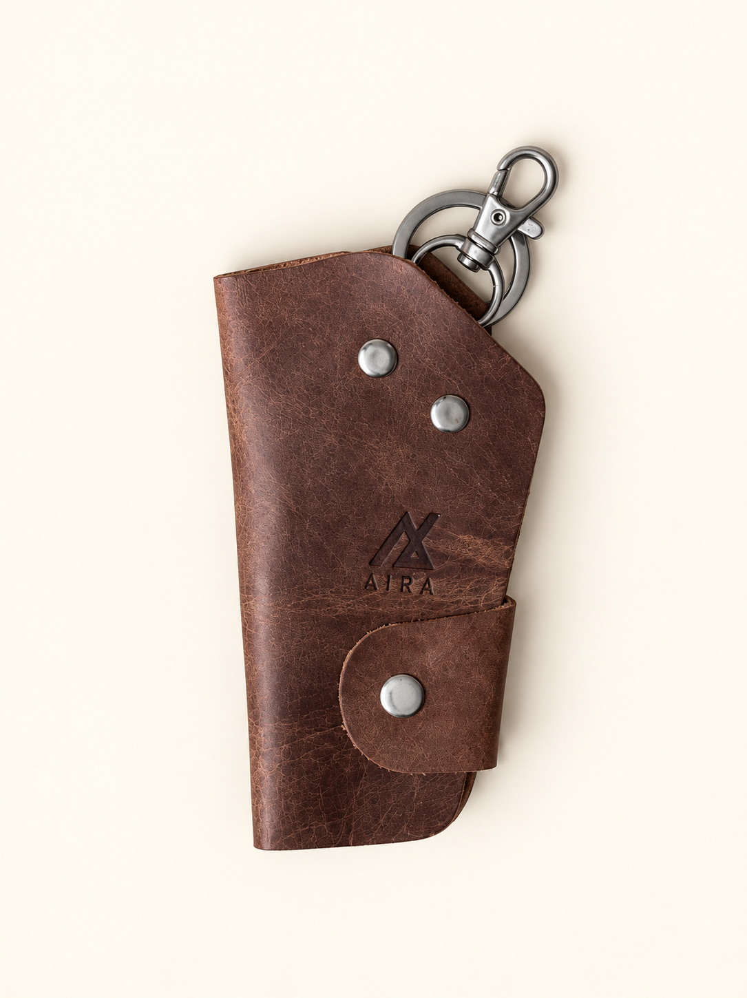 Genuine Leather Key Holder Case 6 Key Hooks with Keyring Clip Handmade Brown