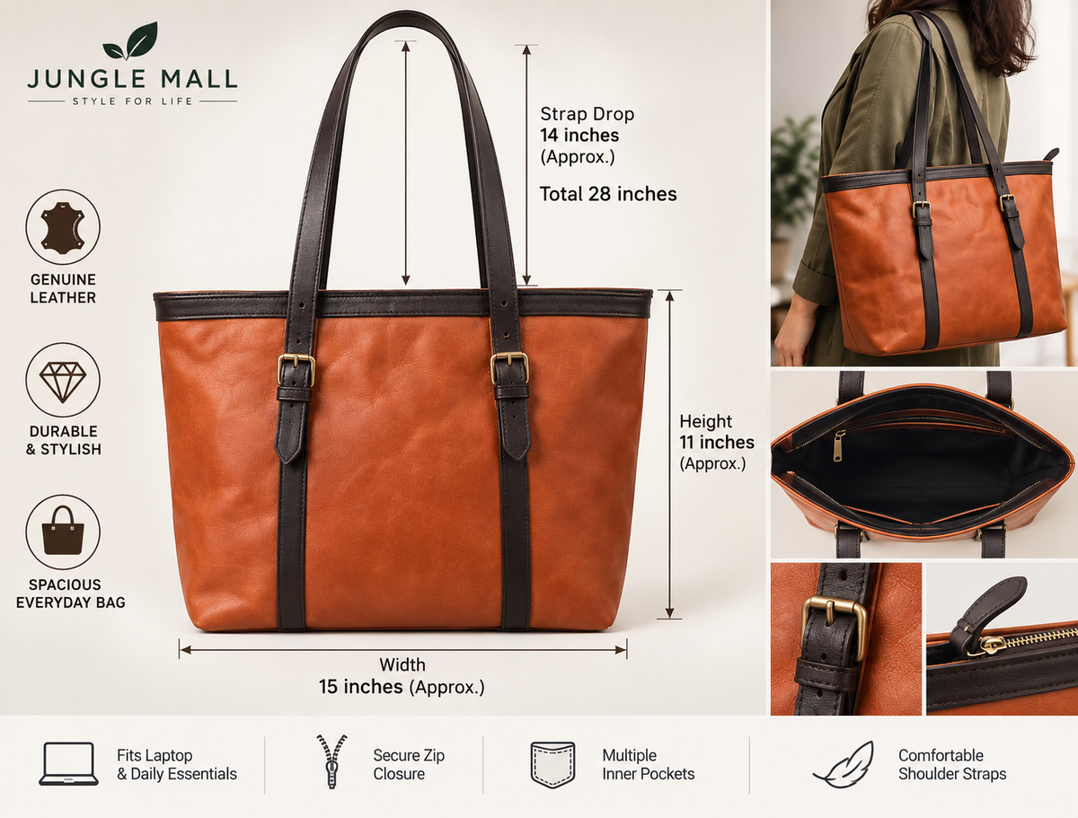 Genuine Leather Tote Bag for Women Rust Orange Handbag with Dark Brown Trim - view 2