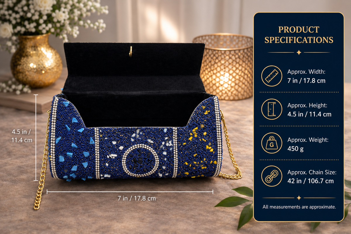Hand Embellished Blue Mosaic Clutch with Gold Chain - view 3