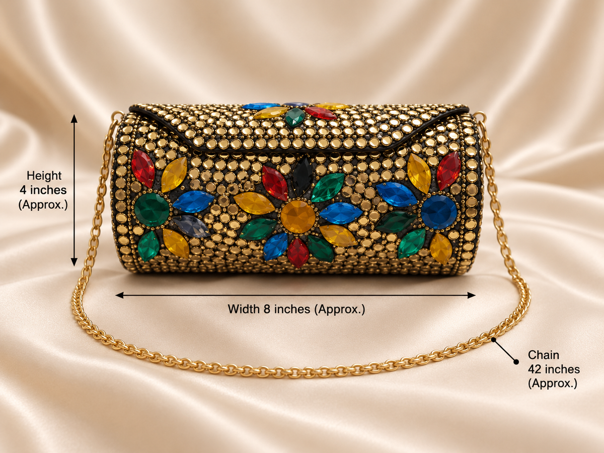 Handmade Crystal Embellished Clutch Indian Beaded Evening Bag - view 2
