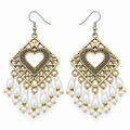 Gold-Tone Heart & Diamond Pearl-Look Drop Earrings, matching pair on white background