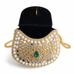 Handmade Pearl & Mirror Beaded Metal Clutch Bag – Emerald Evening Purse