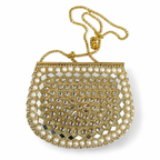 Handmade Pearl & Mirror Beaded Metal Clutch Bag – Emerald Evening Purse