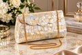 Mother of Pearl Mosaic Clutch Bag with Gold Chain Capiz Shell Evening Bag